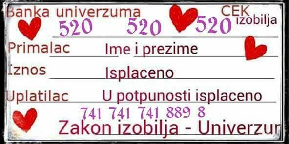 Cek ispisan rukom ukrasen srcima i brojevima