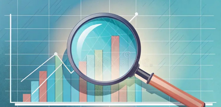 Lupa leži na obojenom grafikonu