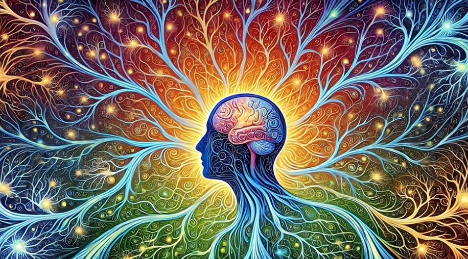 Profil čoveka sa razgranatom, živopisnom neuronskom mrežom koja se širi iz glave simbolizujući žeđ za znanjem