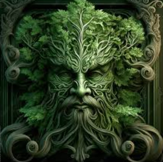 Grane sa gustim krosnjama rastu iz lica Zelenog coveka