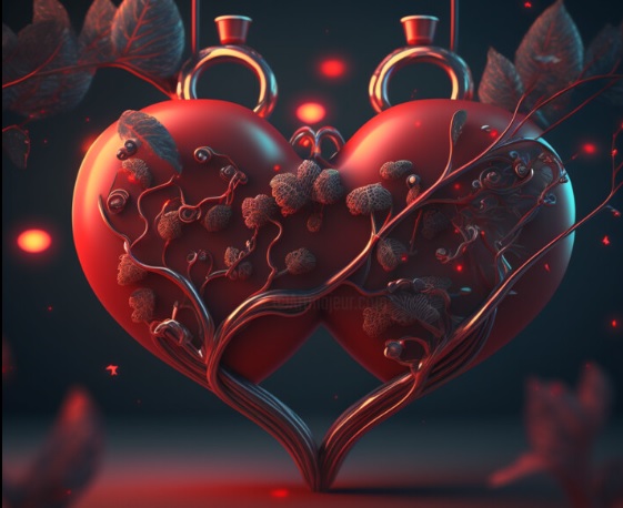 Na grani sa braon bobicama stoji srce stilizovano kao dva spojena srca