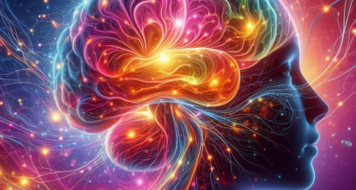 Profil zenske glave sa vidljivim zivopisnim neuronskim vezama u mozgu