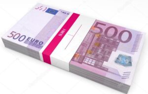 Novcanice od petsto evra u sveznju omatanim uskom belocrvenom trakom